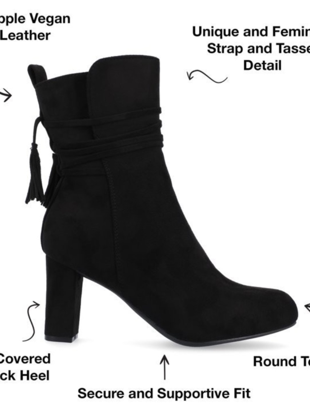 Journee Collection Women's Zuri Black Faux Suede Tasseled Ankle Boots-Sz 7.5 NEW - Picture 4 of 4
